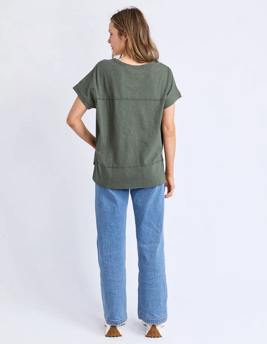 khaki tee with raw hemming detailing 