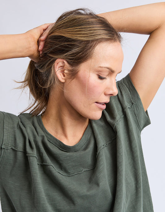 khaki tee with raw hemming detailing 