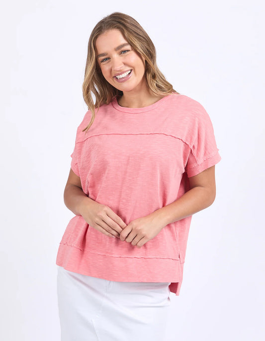 rose coloured tee with raw hemming detailing 