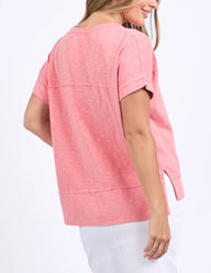 rose coloured tee with raw hemming detailing 