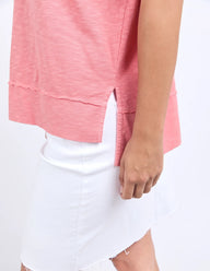 rose coloured tee with raw hemming detailing 