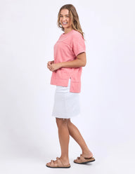 rose coloured tee with raw hemming detailing 
