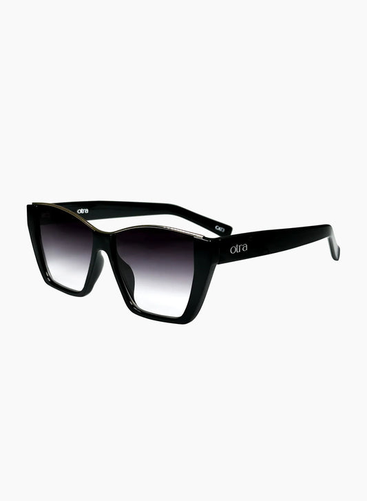 Black sunglasses with gradient lenses on a white background