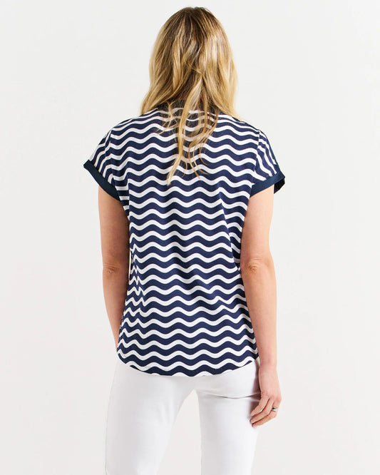 Betty Basics Bridie Tee - Navy Wave Stripe