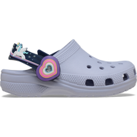 Frosted Grape clog shoe with a decorative strap featuring a unicorn design on a white background