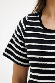 black and white stripe short sleeve dress