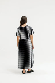 black and white stripe short sleeve dress