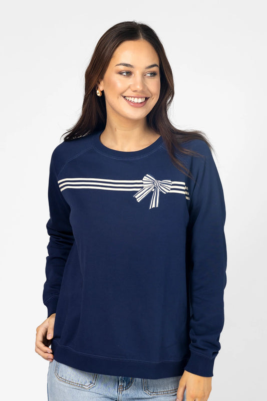 Stella + Gemma Classic Sweater Navy with Stripe & Bows