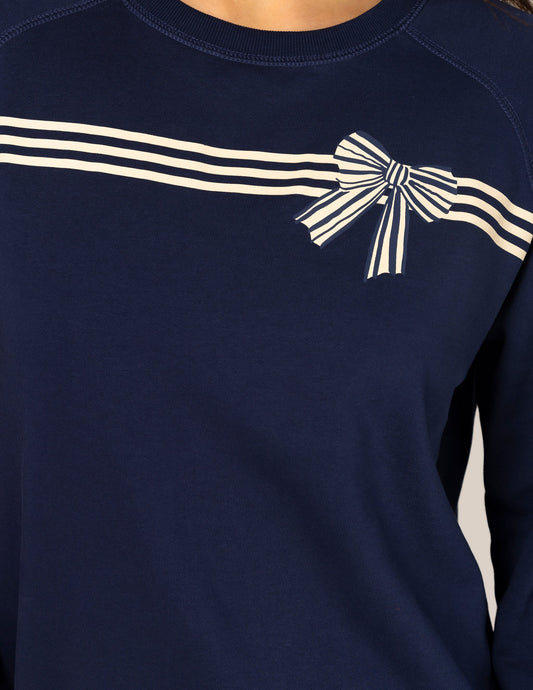 Stella + Gemma Classic Sweater Navy with Stripe & Bows