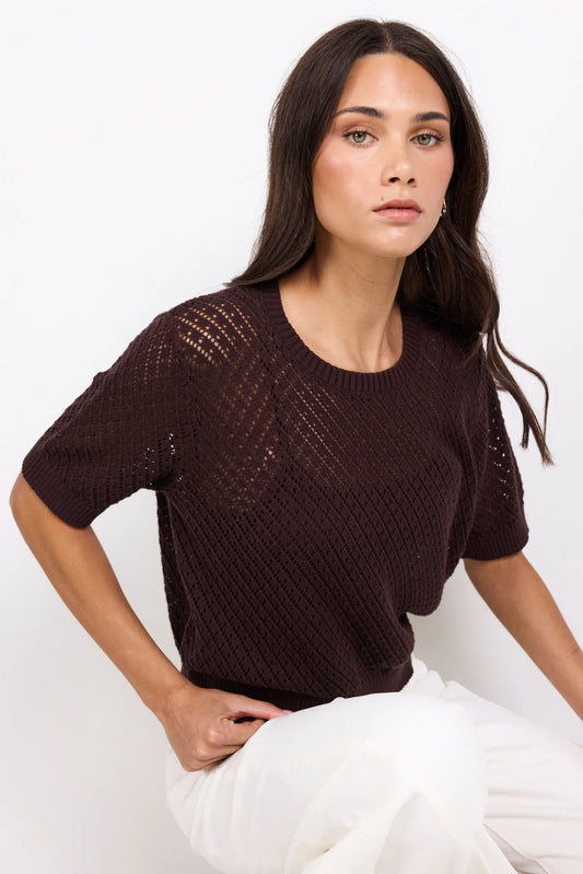 Ivy + Jack Dapple Boxy Knit Lace Tee - Chocolate