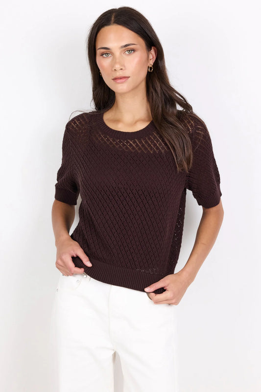 Ivy + Jack Dapple Boxy Knit Lace Tee - Chocolate