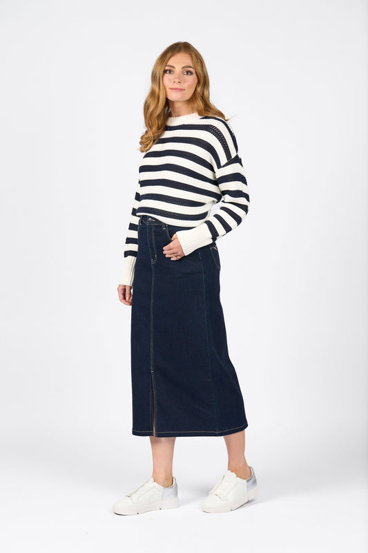 Vassalli Denim Mid-Length Skirt with Front Split