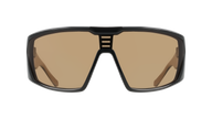 Black sunglasses with brown lenses on a white background