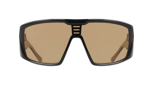Black sunglasses with brown lenses on a white background