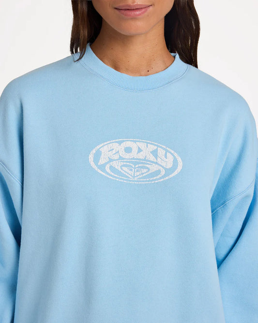 Light blue sweatshirt with a logo on a white background
