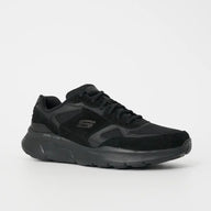 Black athletic shoe on a white background