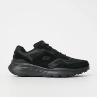 Black athletic shoe on a white background