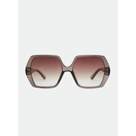Sunglasses with a gradient brown lens on a light gray background