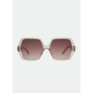 Sunglasses with a gradient brown lens on a light gray background