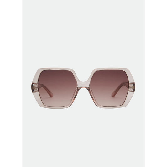 Sunglasses with a gradient brown lens on a light gray background