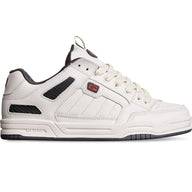 White sneaker with black accents on a white background