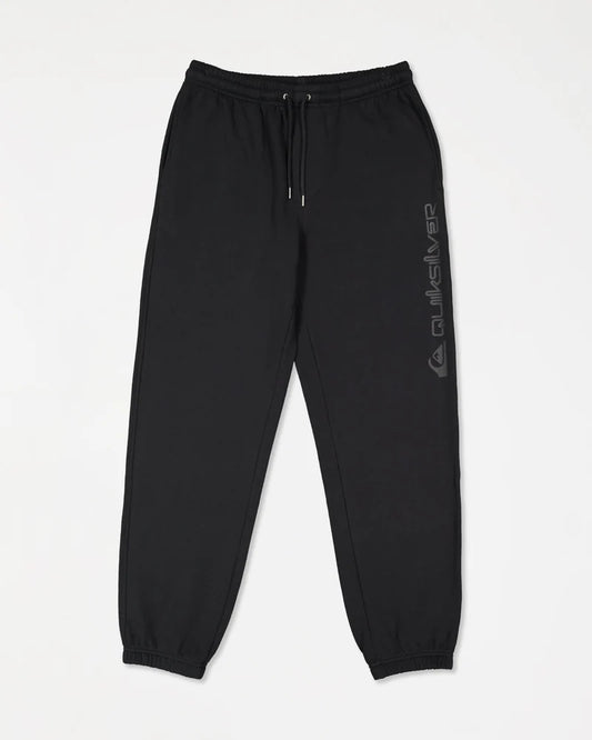 Black sweatpants with a brand logo on a light gray background