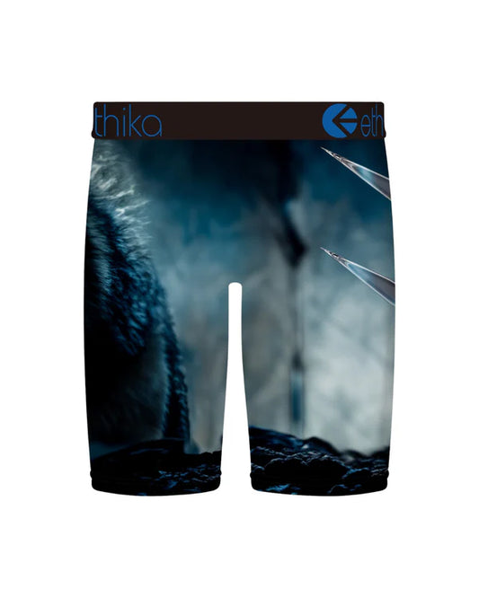 Boxer briefs with a nature-themed design on a white background