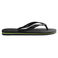 Black sandal with multicolor sole on a white background