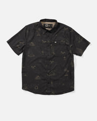 Black patterned shirt on a white background