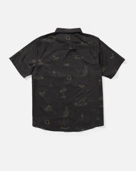 Black patterned shirt on a white background