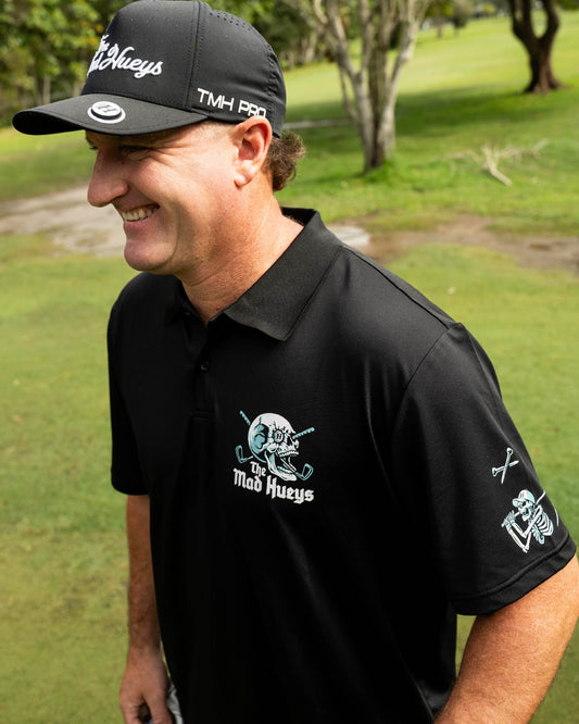 The Mad Hueys Hittin Fk All SS Golf Polo - Black