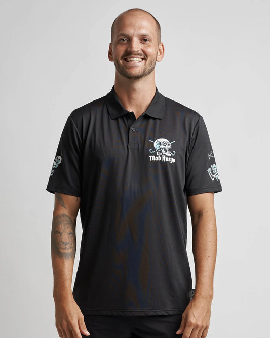 The Mad Hueys Hittin Fk All SS Golf Polo - Black
