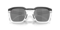 Sunglasses with a black and white frame on a transparent background
