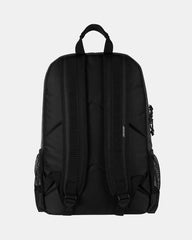 Black backpack on a light gray background