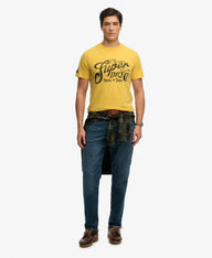 yellow superdry tee with big chest logo 