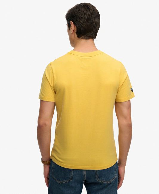 yellow superdry tee with big chest logo 