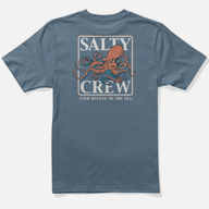 Salty Crew Tee in Slate with Octopus image with white background