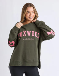 foxwood interval crew in dark khaki with coral writing