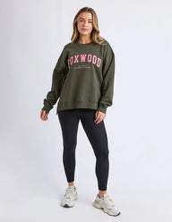 foxwood interval crew in dark khaki with coral writing