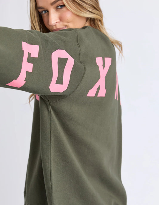 foxwood interval crew in dark khaki with coral writing