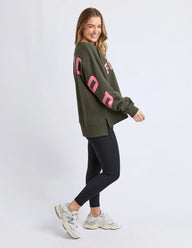 foxwood interval crew in dark khaki with coral writing