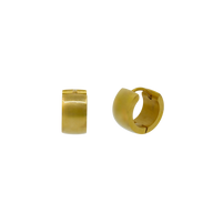 Two gold hoop earrings on a white background