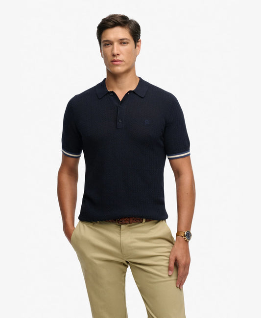 navy knitted superdry polo 