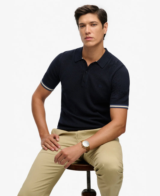 navy knitted superdry polo 