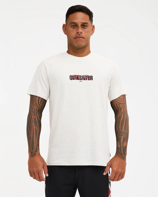 white tee with chest logo 
