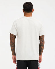 white tee with chest logo 