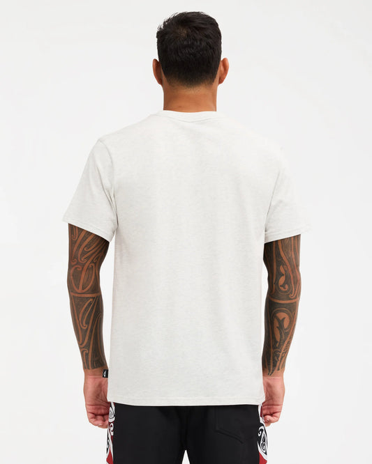 white tee with chest logo 