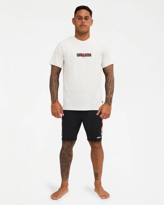 white tee with chest logo 