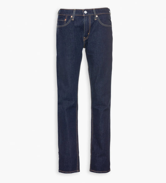 Pair of dark blue jeans on a white background