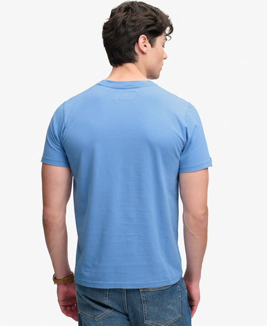 blue superdry tee with big chest logo 